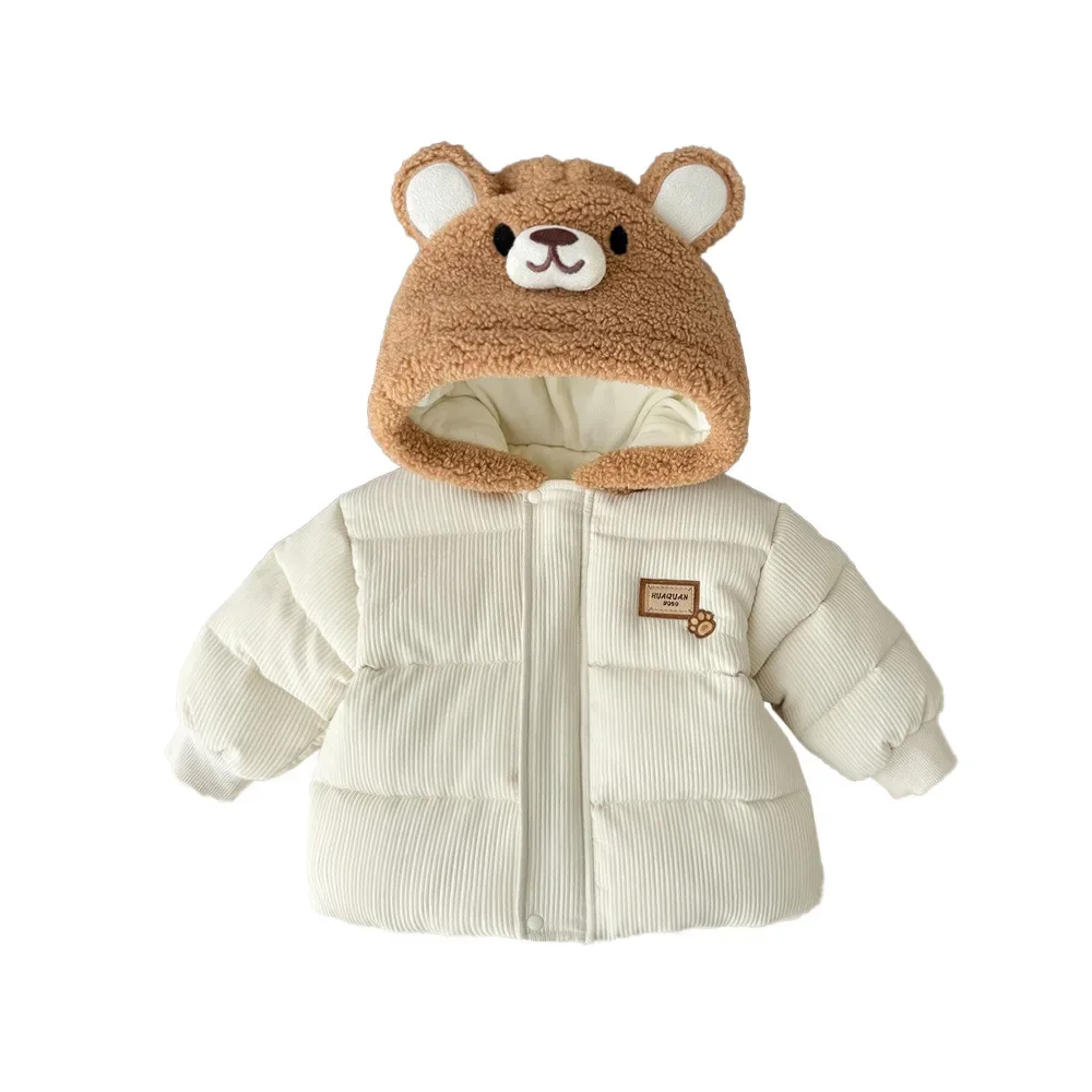 2025 Inverno Nuovo in Bambini Neonati maschi Ragazze Addensare Caldo Orso Cartoon Modellazione Top Outwear, Giacca con cappuccio carina per bambini 5