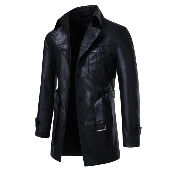 Giacca da uomo in pelle PU di media lunghezza con trench con risvolto staccabile per viaggi d'affari casual/urbanali 1