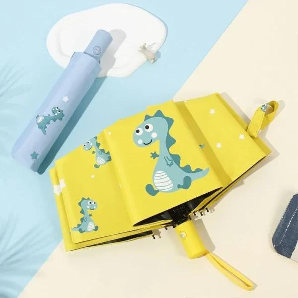 Ombrello automatico Ombrello automatico per bambini simpatico dinosauro Parasole Ispessimento e durevole Ombrello automatico pieghevole da viaggio 2