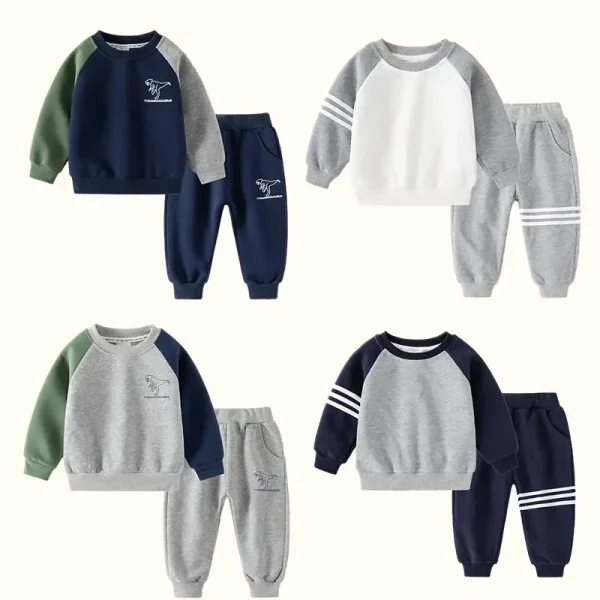 Nuova Primavera Autunno Set di vestiti per bambini Patchwork di colori Bambini Ragazzi Set di due pezzi Bambini Ragazzo Casual Tuta Abiti Top Pantaloni 2