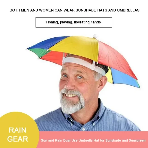 Testa pieghevole ombrello cappello antivento testa di pesca indossando parasole pioggia Gear ombrellone portatile da esterno campeggio cappelli da spiaggia 2