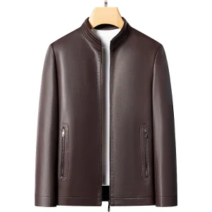 YN-2586 Giacca da uomo in vera pelle con colletto rialzato, alla moda, giovane, sottile, primaverile e autunnale più cappotto in velluto 1