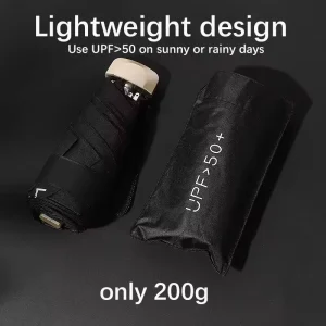 Mini ombrellone da viaggio, piccolo ombrellone per borsetta con custodia per sole e pioggia, ombrellone con protezione UV leggero 1