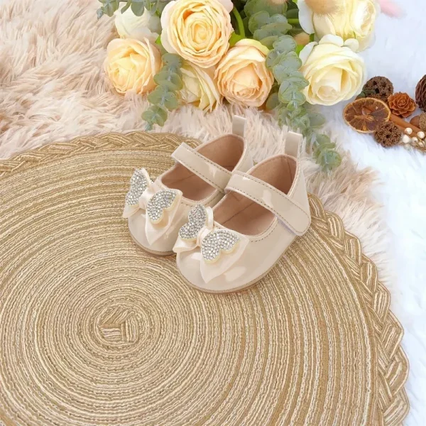 Scarpe casual Mary Jane con decorazione bowknot con strass carini per neonate, scarpe da passeggio leggere e antiscivolo per la primavera e l'autunno 5