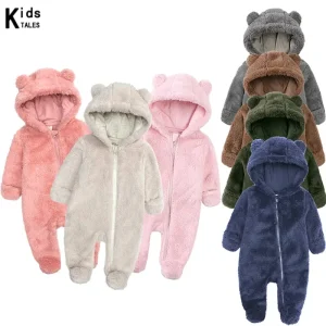 2025 Inverno Addensare In Pile Neonato Pagliaccetto Soild Cotone Con Cappuccio Infantile Ragazza Tutina Bambino Ragazzo Tute Calde Abiti Casual 1