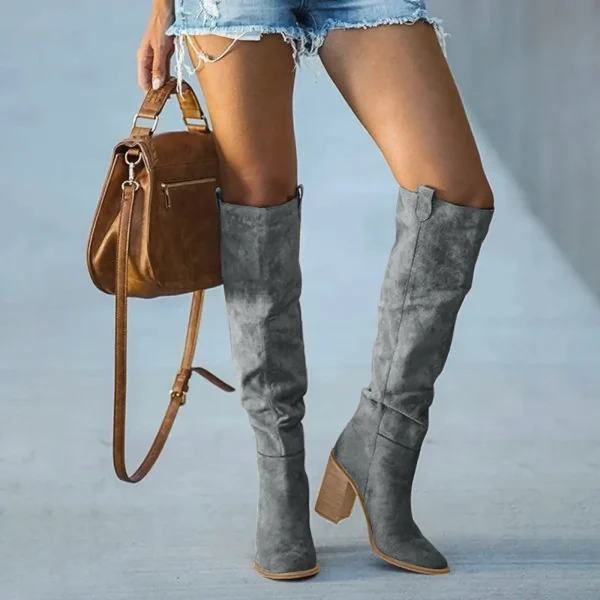 Stivali da Cowboy lunghi al ginocchio retrò Vintage Casual moda donna stivali con tacco quadrato donna 4