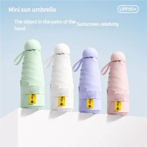 Mini Ombrello a capsula Ombrello a cinque pieghe a sei coste UPF50+ Protezione UV Ombrello da pioggia pieghevole compatto per tutte le stagioni 1