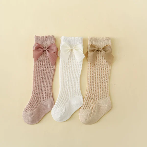New Summer Infant Baby Socks Girls neonato Mather Kids Cute children's High Knee Bow Socks Toddler calzini lunghi antiscivolo in cotone 1