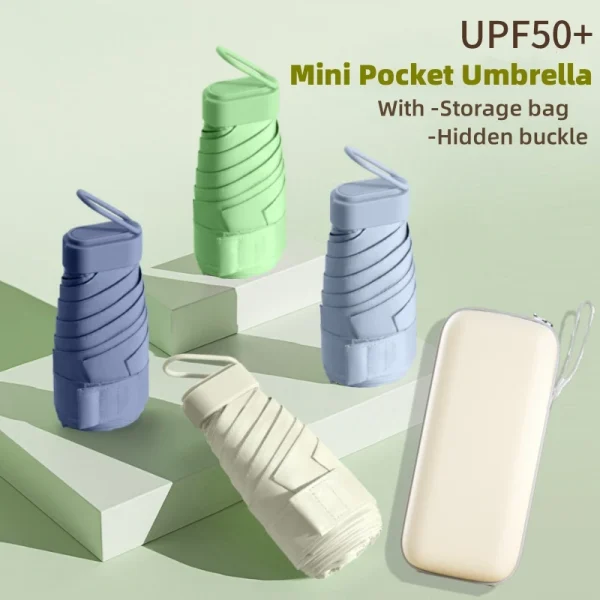 UPF50 + Mini Ombrello Pieghevole Parasole in Vinile Ombrello Piccola Tasca da Pioggia Ombrello da Viaggio Protezione Ultravioletta Capsula Ombrellone 2