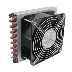 Radiatore a condensatore a guscio piccolo frigorifero congelatore scambiatore di calore con pinna in alluminio raffreddata ad acqua e tubo in rame con ventola raffreddata ad aria 1