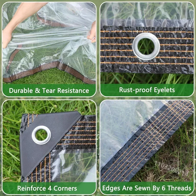 Addensare telone impermeabile trasparente da giardino antipioggia trasparente in poliestere, copertura per piante, tessuto isolante per capannone con occhielli 3