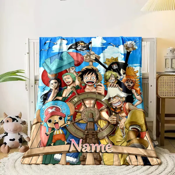 Nome personalizzato Coperta personalizzata One Piece Rufy Cartoon Bambini Coperte morbide e calde Viaggio a casa e coperta comoda 6