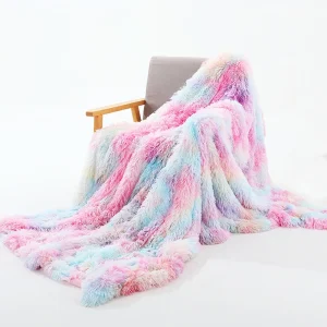 HOLAROOM coperta in pile corallo arcobaleno coperte in peluche Super morbide fodera per cuscino colorato coperta calda in pelliccia pelosa sfocata per l'inverno 1