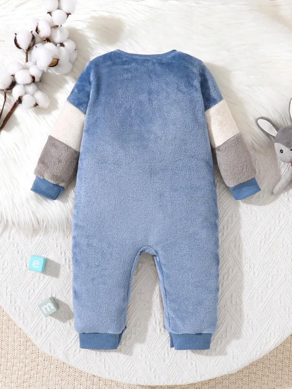 Autunno e inverno bambino velluto caldo confortevole morbido outdoor antivento casual carino tuta a maniche lunghe patchwork stampa di lettere 2