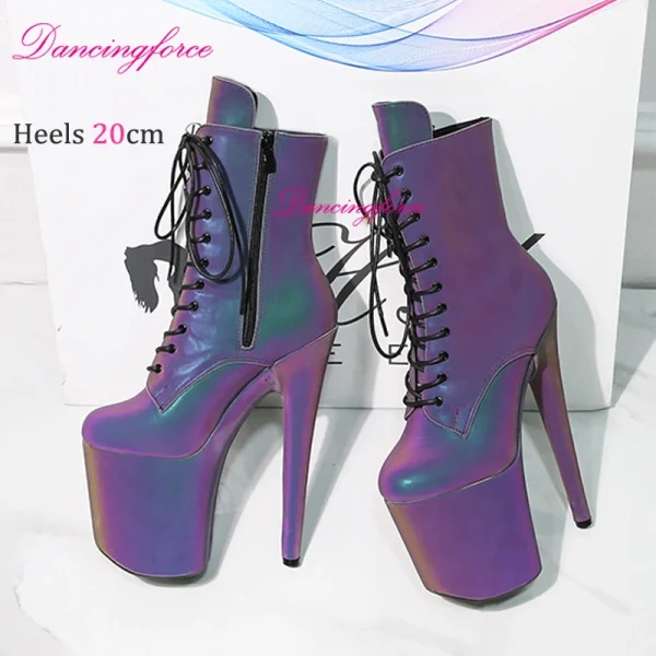 20 CENTIMETRI/8 Pollici Luminoso DELL'UNITÀ di elaborazione Esotico Pole Dancing Stivali Luce Notturna Olografica Riflettente Stripper Piattaforma Del Partito Scarpe Tacchi Alti 5