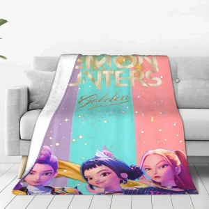 kpop Demon Hunters Huntrix Coperta dorata Coperta in peluche con grafica calda per ragazze Ragazzi Soggiorno Copriletto in flanella 1