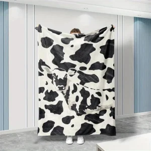 Morbida coperta in flanella - Stampa mucca in bianco e nero, poliestere lavabile in lavatrice per tutte le stagioni per divano, letto, decorazioni per la casa - Farmh 1