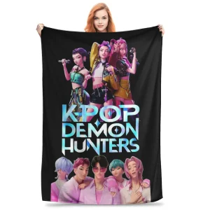 Huntrix & saja ragazzi Coperta di flanella Kpop Demon Hunters Coperte vintage per divano letto Copriletti 200x150 cm, 1