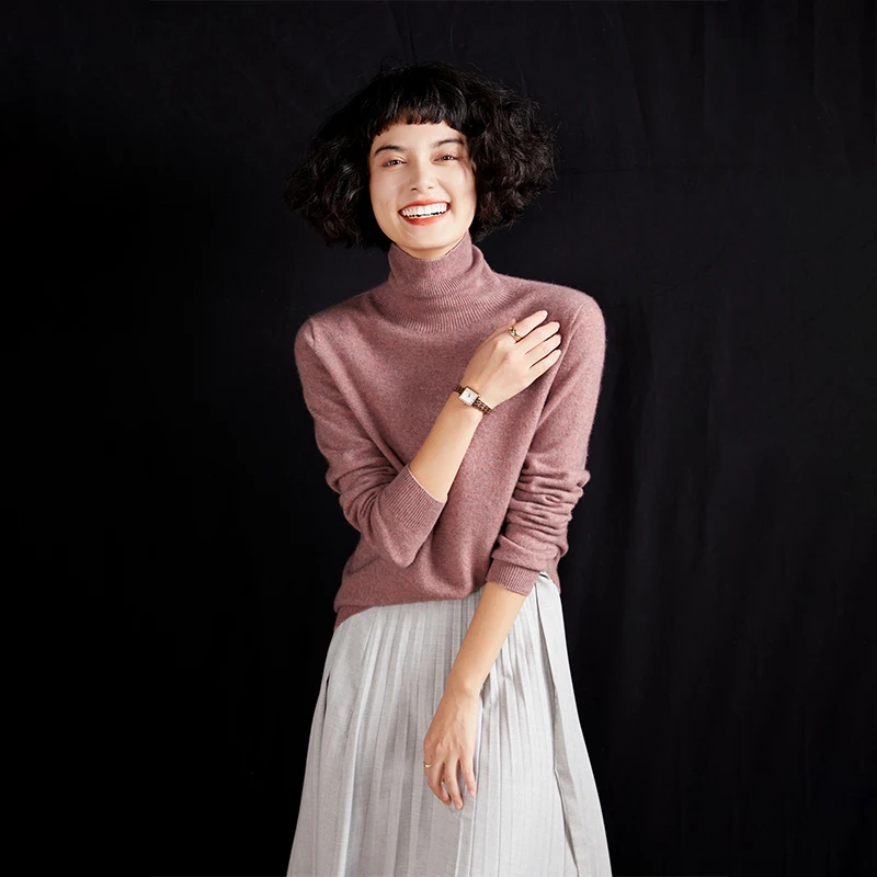 Autunno e inverno nuovo maglione da donna 100% puro cashmere lavorato a maglia pullover a collo alto morbido tinta unita top da donna di vendita caldo 5