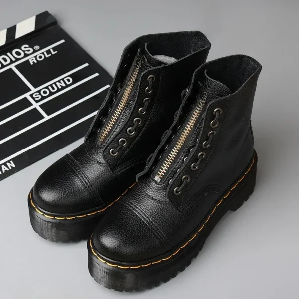Stivali da donna Stivali con plateau in vera pelle Scarpe da moto Cerniera frontale Suole ottiche Moda Stivali invernali da uomo punk sexy 35-46 5