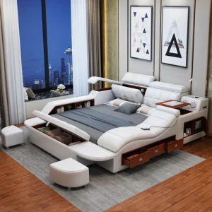 Letto multifunzionale King/Queen Size Tech Smart Letti Ultimate Camas TATAMI Massage Lit Letto imbottito in vera pelle con audio 1