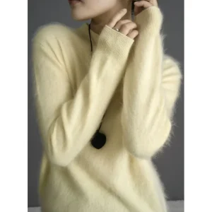 Maglione da donna in lana 100% collo mezzo alto AutunnoInverno a maniche lunghe tinta unita caldo stile basic pullover maglione lavorato a maglia in cashmere 1