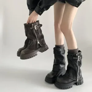 Stivali da motociclista da donna invernali Moda fibbia per cintura da donna elegante piattaforma stivaletti a tubo lungo stivaletti alti al ginocchio da donna casual2024 1