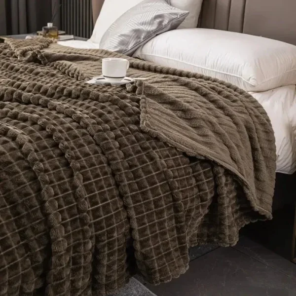 Una coperta da letto in velluto di latte a quadretti, bambini, adulti, inverno caldo, tinta unita resistente, divano, comoda trapunta in morbido velluto corallo 5