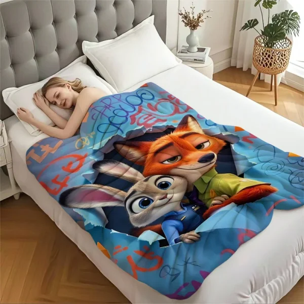 Disney Nick Judy Coperta stampata Coperta da tiro in flanella di cartone animato Coperta da picnic calda Coperta da letto per la casa Coperta da letto Regalo di compleanno 4
