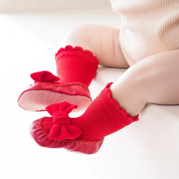 Pudcoco Scarpe per calzini da bambina per neonati, calzini con fiocco carino Calzini antiscivolo Calzini da pavimento morbidi e leggeri 6