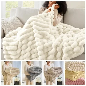 Nuova coperta calda in cotone Spandex tinta unita Coperta da tiro Double Sided Coperte a righe in peluche ultra morbida Home Office 1