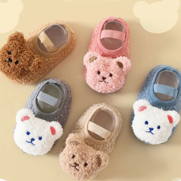 Scarpe da bambino orso cartone animato Scarpe da neonato calde e spesse invernali Suola antiscivolo Morbido peluche Bambino Bambini Ragazzo Ragazze Infantile Primi camminatori 5