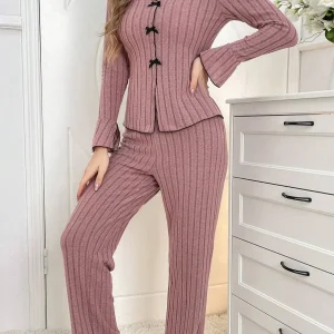 Pigiama caldo autunno inverno set per indumenti da notte da donna bavero fiocco moda top e pantaloni sexy a maniche lunghe abito da casa 1