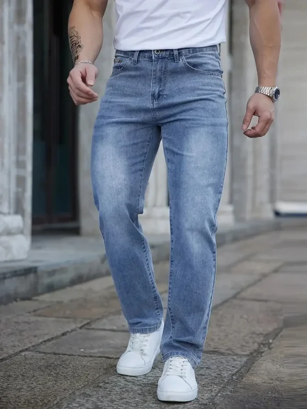 Jeans larghi elasticizzati da uomo sottili estivi 2025 Pantaloni in denim dritti casual da lavoro con ricamo in vita elastica Stile classico maschile 4