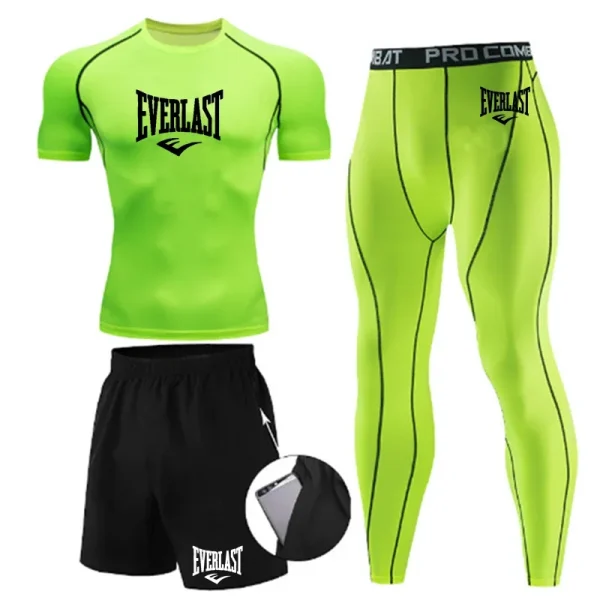 EVER/LAST Abiti da uomo neri Camicie a compressione Leggings Elasticità Fitness Palestra Corsa Traspirante Quick Dry Rashguard Set da uomo 3