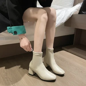 Stivali corti da donna in morbida pelle, stivali con tacco Rin, Parker Square, scarpe casual con cerniera, moda autunno e inverno, 2025 1