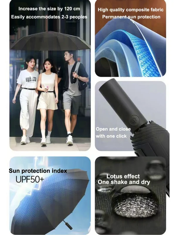 Ombrello super antivento 288 Bones Ombrelli per tutte le stagioni Ombrello da lavoro automatico da uomo di grandi dimensioni Protezione UV Parasole da donna 3