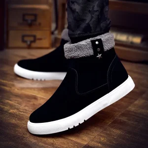 Stivali da uomo 2025 Scarpe casual calde e spesse invernali da uomo Stivali da neve di alta qualità Scarpe vulcanizzate alte con scarpe di cotone in pelliccia 1