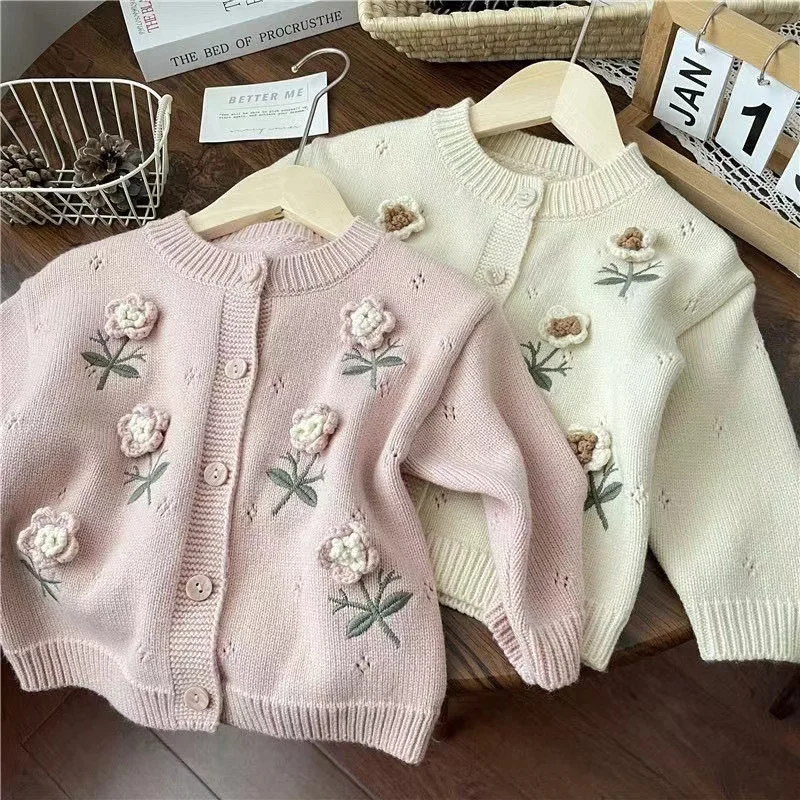 Maglioni per ragazze 2024 autunno nuovi bambini maglione lavorato a maglia Cardigan inverno abbigliamento caldo Cardigan bambina 4