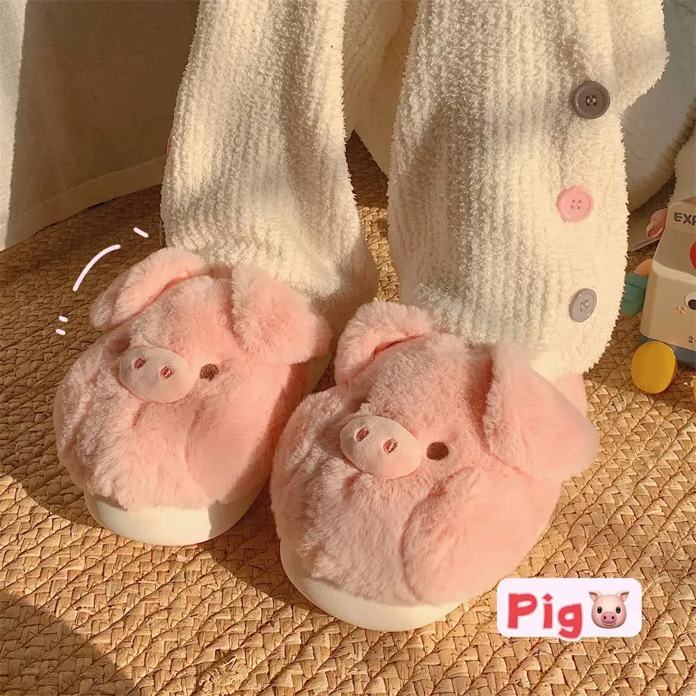 Pantofole in cotone di maiale rosa da donna inverno caldo antiscivolo simpatico cartone animato morbido peluche pantofola soffice per interni per ragazze scarpe da pavimento per la casa 6