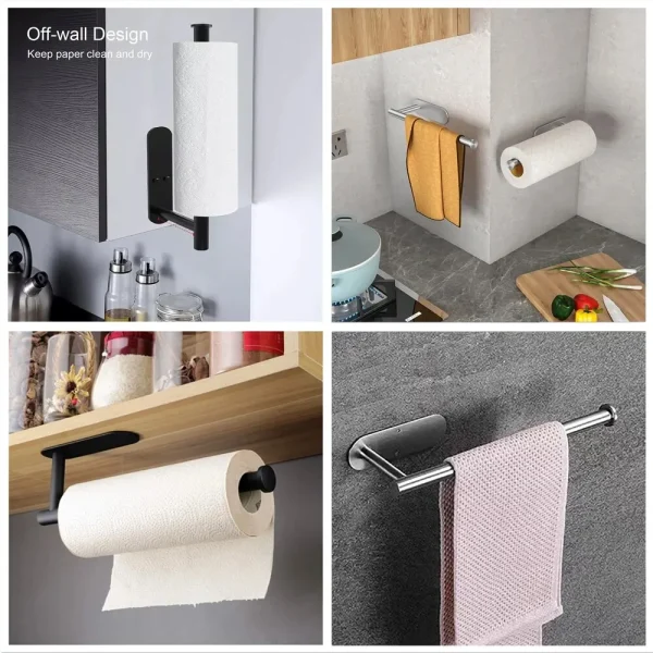 Porta asciugamani di carta da cucina Appendiabiti adesivo per fazzoletti Dispenser di carta igienica Armadietto portaoggetti Porta tovaglioli Accessori per il bagno 6