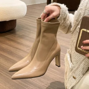 Stivaletti da donna Moda punta a punta da donna eleganti stivaletti quadrati tacco alto autunno inverno scarpe da donna 2024 1
