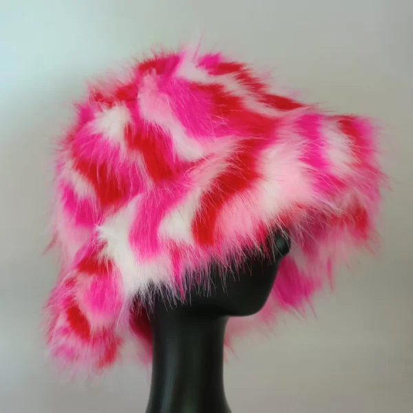 1 pz inverno cappello a secchiello in pelliccia sintetica caldo soffice peluche colorato morbido cappello invernale personalità pelliccia cappelli da pescatore per le donne cappello di peluche 2