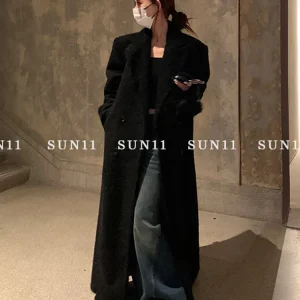 Lautaro autunno inverno Extra lungo nero addensato caldo lana e miscele cappotto per le donne doppio petto moda nuovo in capispalla 1