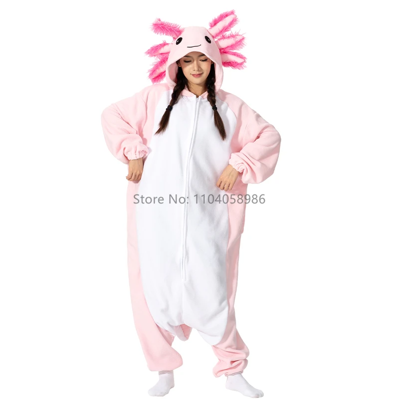 Animale Kigurumi Costume Halloween Tutina Rosa Axolotl Per Le Donne Degli Uomini Per Adulti Bambini Pigiama Del Fumetto Pigiama Cosplay Partito Homewear 3