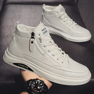 Stivali da uomo impermeabili primavera autunno Calzature casual in pelle a testa tonda Stivali moda antiscivolo con lacci Scarpe da uomo comfort Botas 1
