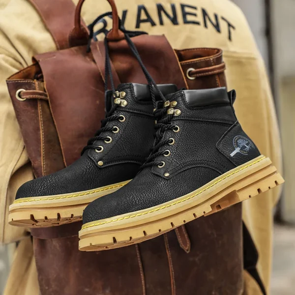 Stivaletti da uomo marroni moda autunno comodi stivali in pelle con plateau uomo stivali da lavoro antiscivolo per uomo 2024 Botas Para Hombre 4