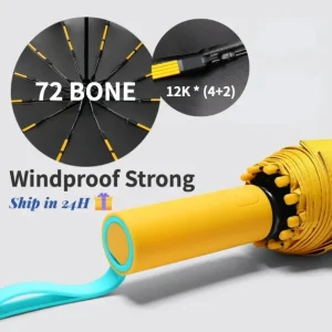 72 Bone Ombrello automatico antivento super resistente Ombrellone Protezione UV Pieghevole anti-tempesta Attrezzatura antipioggia inversa di grandi dimensioni 1