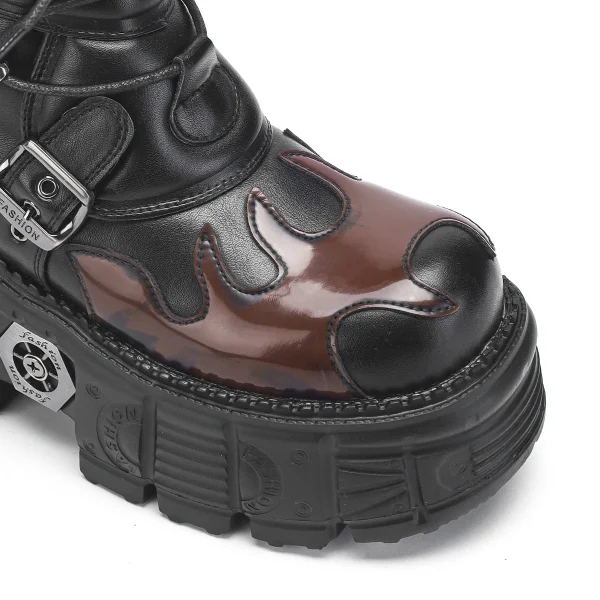 Stivali corti personalizzati Stivali da moto Heavy Metal Versatile a metà polpaccio da donna Rock Dark Cyberpunk 5