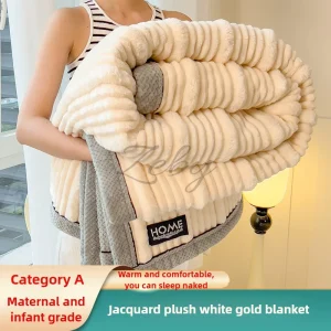Imitazione coniglio peluche a righe tenere al caldo divano coperta autunno inverno calore coperte da letto morbido soffice pisolino scialle coperta regina 1